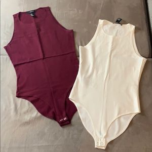 Forever 21 white and maroon bodysuits, size M